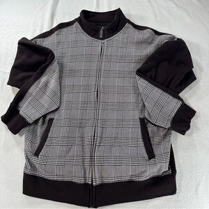 Irreverent Men's Sz L Choc Brown/White Zipup Sweatshirt Jacket Houndstooth